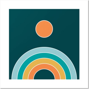 Retro geometric rainbow - teal and orange Posters and Art